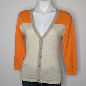 Banana Republic Orange Tan V Neck Button Up 3/4 Sleeve Cardigan Sweater S
